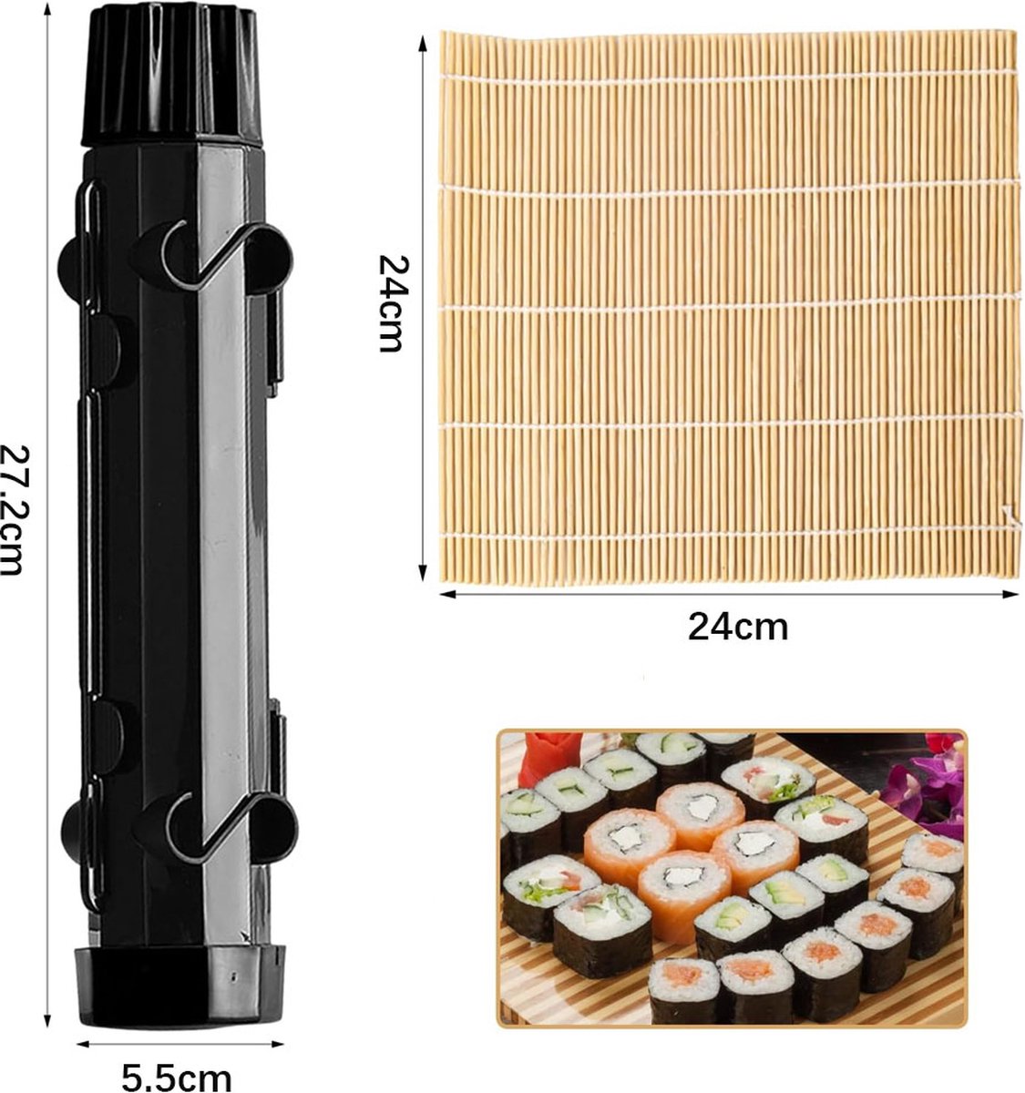 Sushi Maker Kit - Sushi Set - Sushi Maker - Sushi Roller - Sushi Bazooka - Includes Bamboo Sushi Mat - Shapes - DIY - Sushi Making - Sushi Shape - Sushi Mold - Gift - Black - Image 5