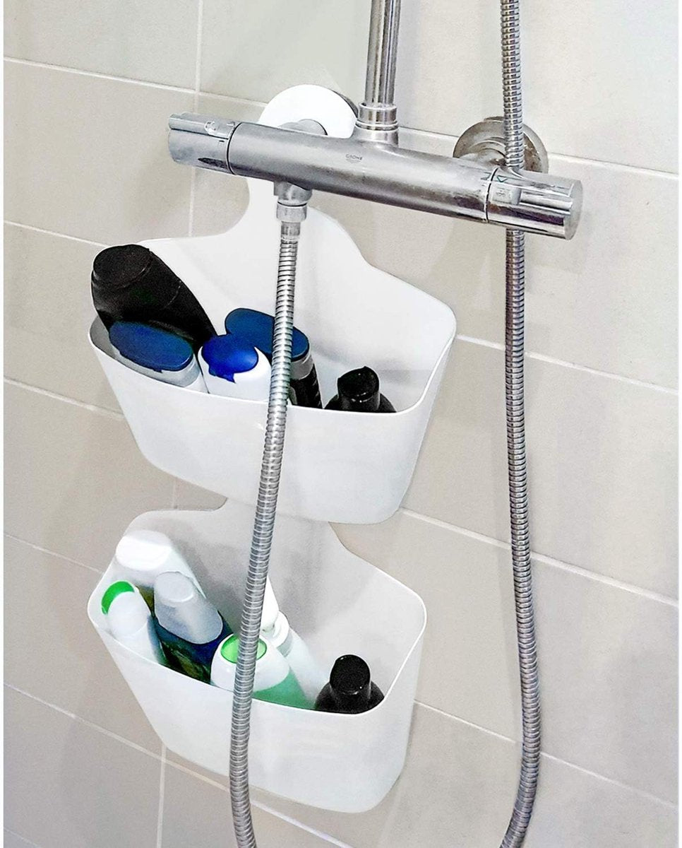 Hanging Shower Baskets Set of 2 - Hangable Shower Rod Basket Rack with Hook - Hanging Bathroom / Shower Basket Bathroom Basket Shampoo Holder with Hanging Hook - Hang Shower Basket Without Drilling and Screwing - White - Image 5
