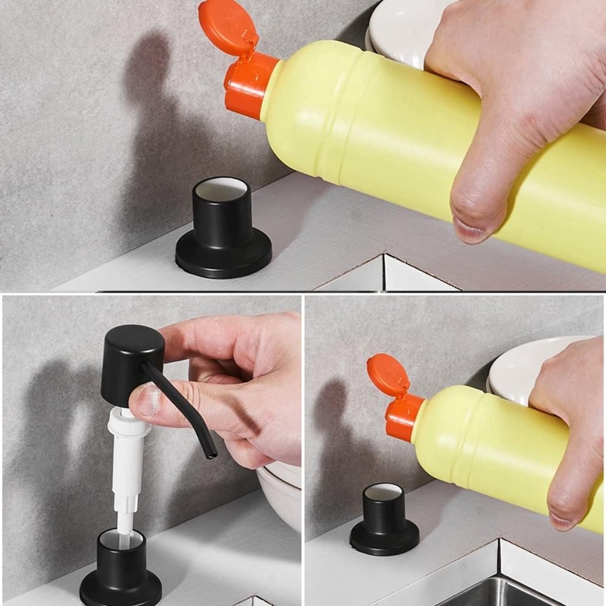 Built-in Soap Dispenser - 300ML - Stainless Steel - 360° Rotatable - Convenient - Practical - Durable - Refillable Set - 26-31mm Hole In Sink Or Countertop - Curved Spout - Soap Pump - Soap Pump - For Home Countertop - Black - High Quality - Image 5