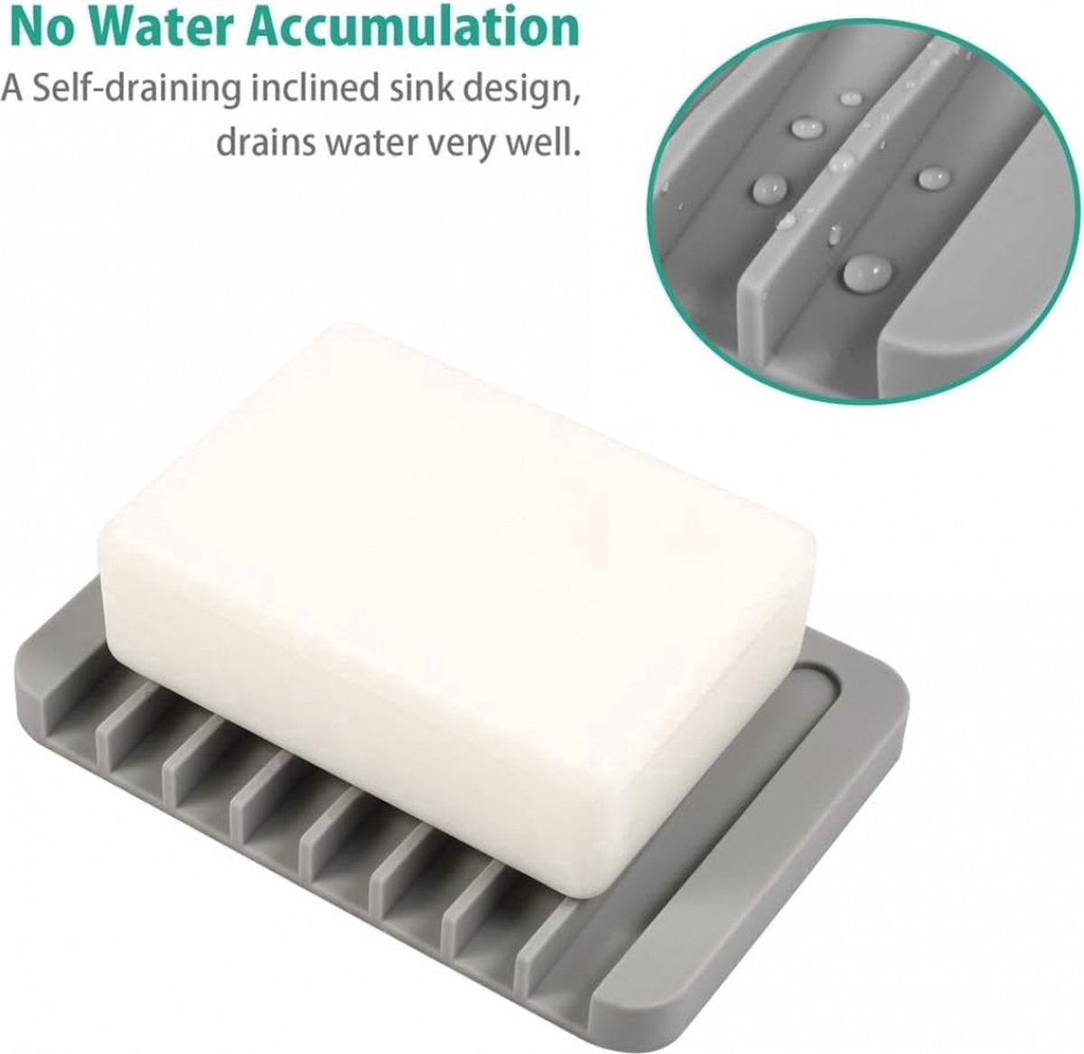2x Soap Dish - Silicone Soap Dish - Hand Soap - Soap Holder with Drain - Bathroom Accessories - Soap Holder - Soap Mat - Soap Rack - Soap Box - Shower - Sustainable - Grey and White - Image 5