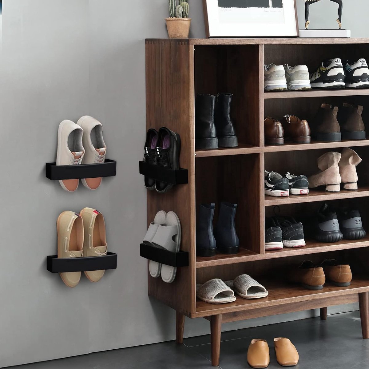 Hanging Shoe Rack for Door - Self-Adhesive Shoe Racks - 4 Pieces - Shoe Rack - Shoe Storage - Shoe Organizer - Shoe Storage System - Shoe Rack - Hanging Shoe Rack for Door - Adjustable Wall-Mounted Shoe Rack - Black - No Drilling Required - Image 5