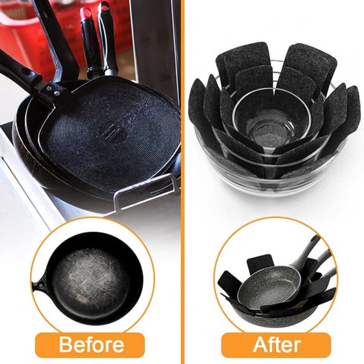 Pan Protectors - 6 Pieces - 38 Cm - Pan Protector - For Between Pans - Protection Set - Prevent Scratches on Cutlery - Anti-Scratch - Heat Resistant - Black - Image 5