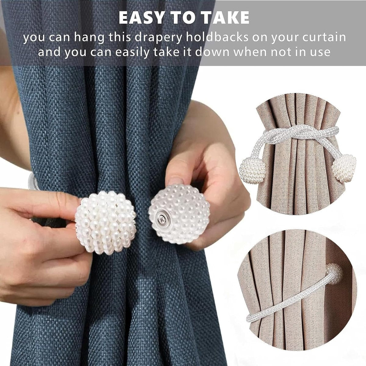 Curtain Tieback - Magnetic Curtain Cord - 4 Pieces - Super Strong Magnetism - Curtain Holder - Curtain Tie - Curtain Holder Clamps - Curtain Ties - Curtain Clamps - Curtain Clips - Accessories - Curtain Holder - Grey - No Drilling Required - Image 5
