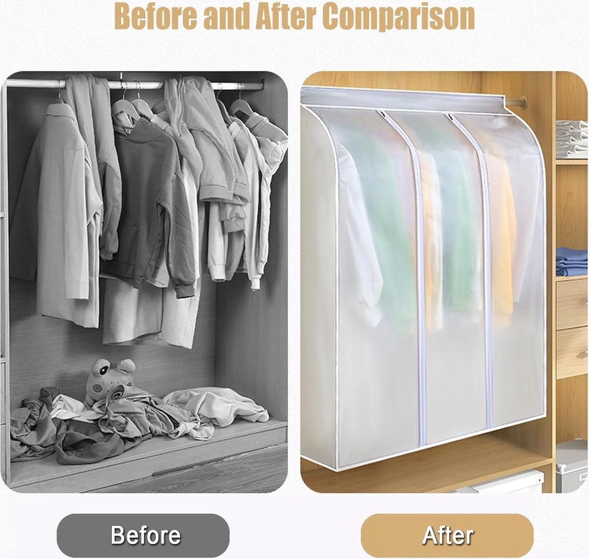 Garment Cover - Storage Bag - 90x100x50cm - Garment Bags with Zipper - Breathable & Dustproof - Transparent Window - Three-dimensional Dust Cover - Clothing Protective Bags - Wider, Sleeker, Moisture, Waterproof - Storage Bags for Clothing - Dresses/ Coat - Image 5