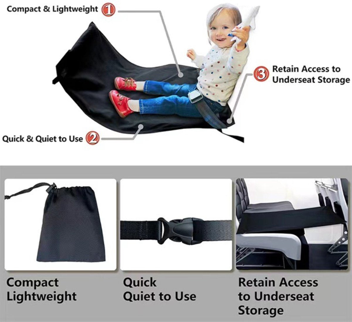 Airplane Bed - Airplane Footrest - Airplane Toddler Bed - Baby Travel Bed - Toddler Travel Bed - Baby Bed - Toddler Bed - Airplane Footbed - Child Seat Extender - Lightweight and Foldable - Comfortable - Water Resistant - Washable - Image 5