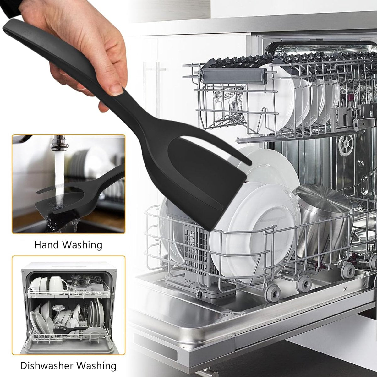 Multifunctional Spatula - 2 Piece - 2 In 1 Spatula/Tongs - Kitchen Tools - Cookware - Kitchen Spatula - Silicone - BBQ / Cooking Accessory - Heat Resistant - Non-Stick - For Flipping Fried Eggs, Pancakes, Bread - Dishwasher Safe - Image 5