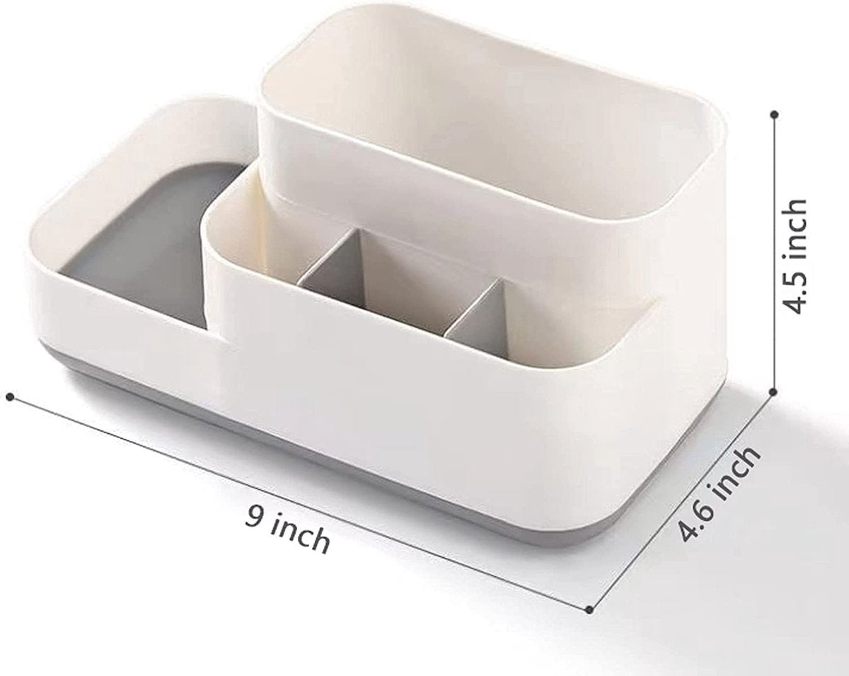Toothbrush Holder - Toothbrush Organizer - Bathroom Organizer - 7 Sorting Compartments - Removable - With Drip Tray - Cosmetic Holder - Vanity Unit - Toothbrush - Freestanding - Bathroom Accessories - White - Durable - Image 5