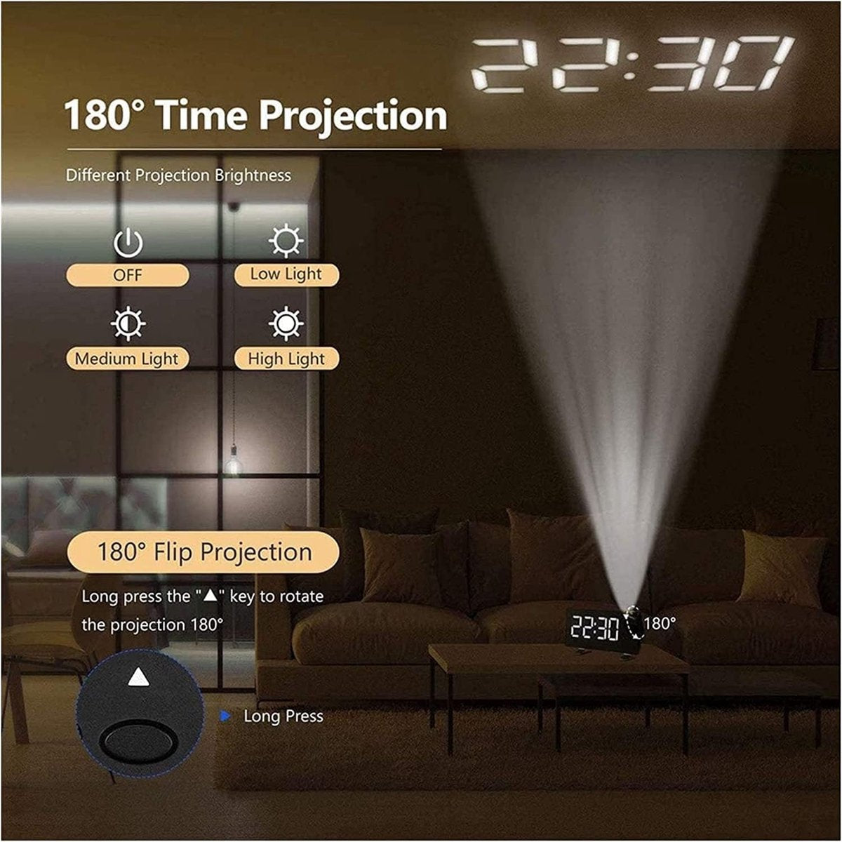 Alarm clock - radio - clock - Projection alarm clock - Digital alarm clock - Projection clock - Alarm clock radio - Clock radio - digital clock - projection clock - 360 degrees - LED - Adjustable brightness - Loud enough - for bedroom / living room / offi - Image 5