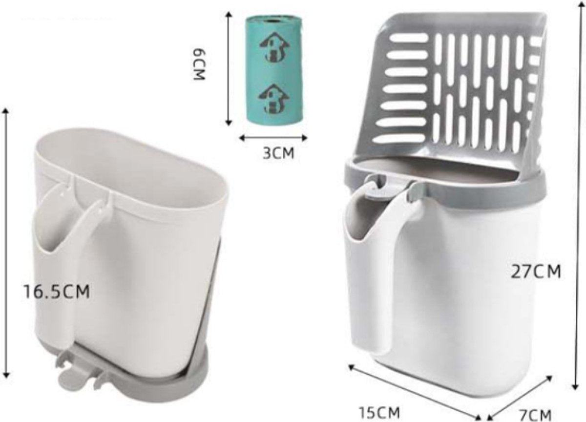 Cat Litter Scoop with Collection Tray - Cleaning Cat Litter - Ergonomic - With 8 Rolls of Waste Bags - Holder and Disposal System for Cat Litter in 1 - Litter Scoop with Container - Dirt-Free Cat Litter Scoop - Grey - Image 5