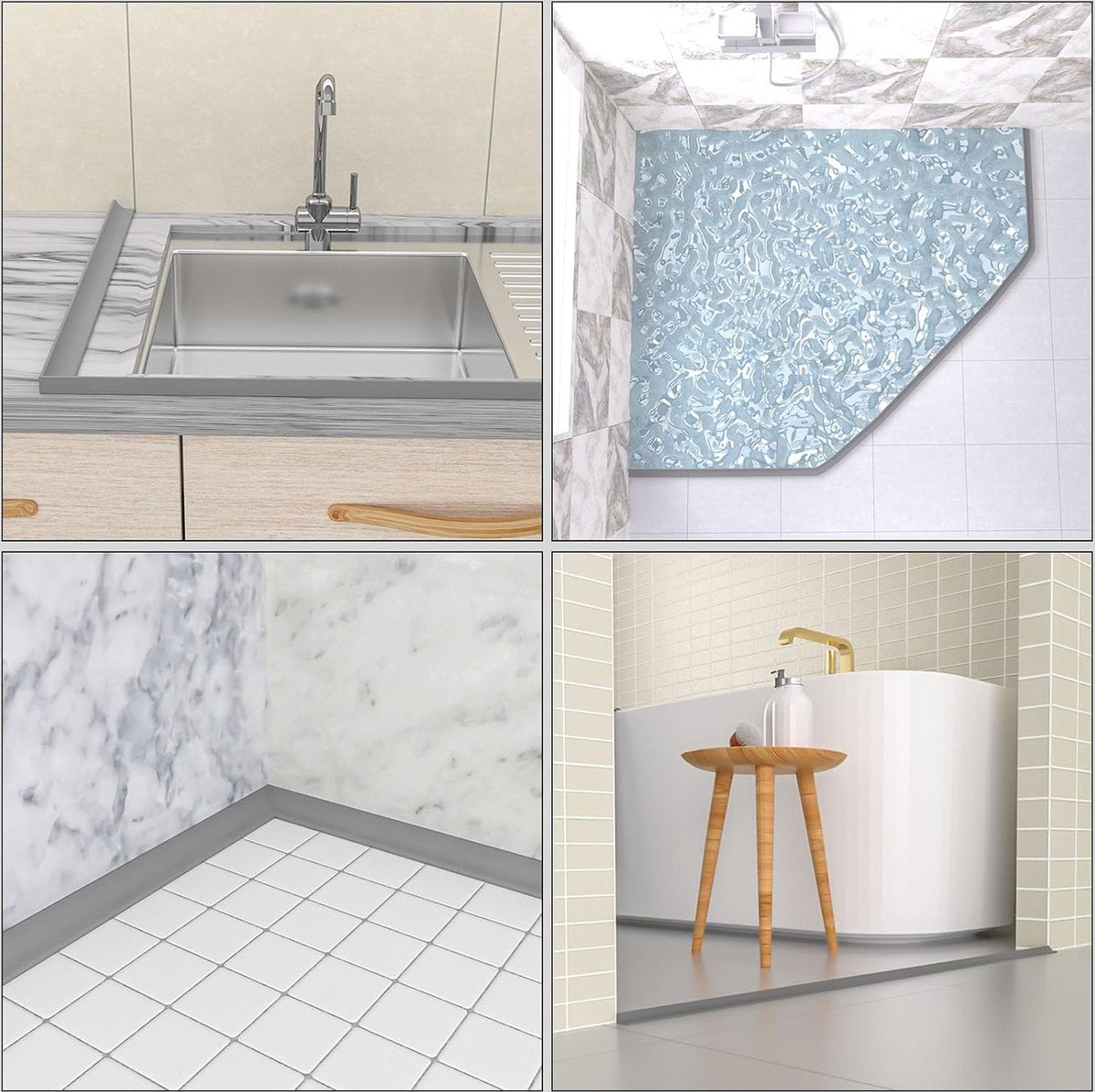 Water Threshold 200cm Grey - Shower Thresholds - Self-Adhesive Shower Water Barrier - Compact - Sanitary Water Stopper - Shower Threshold - Water Stopper - Shower - Bath - Leakage - Water Barrier - Mold - Sanitary - Anti-Water Strip - Foldable Shower Wate - Image 5
