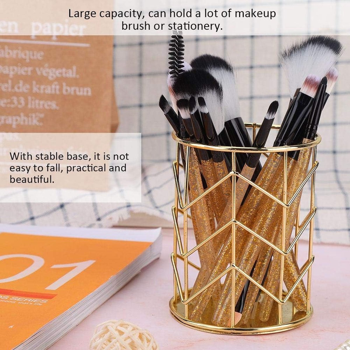 Pen Tray - Pen Holder - Pen Tray - Desk Organizer - Desk Organizer - Desk - Metal - Round - Gold - 2 Pieces - Image 5