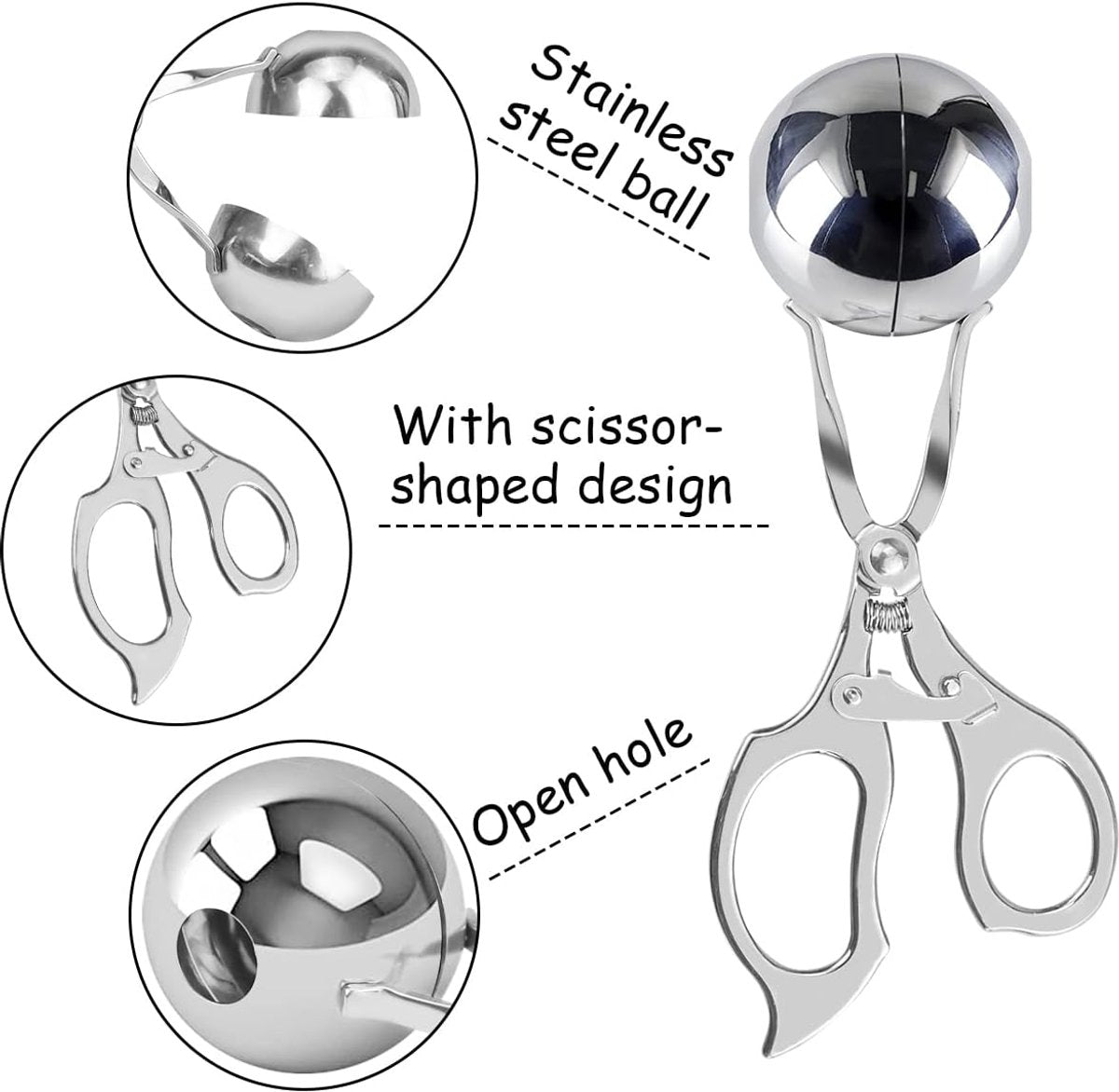 Meatball maker - Professional Meatball tongs - Portable Meatball maker - Multifunctional Meatball tongs - Meatball spoon - Meatball tongs - BBQ Tongs - Barbecue Tongs - for meatballs / Ice cream / rice balls - Stainless steel - Image 5