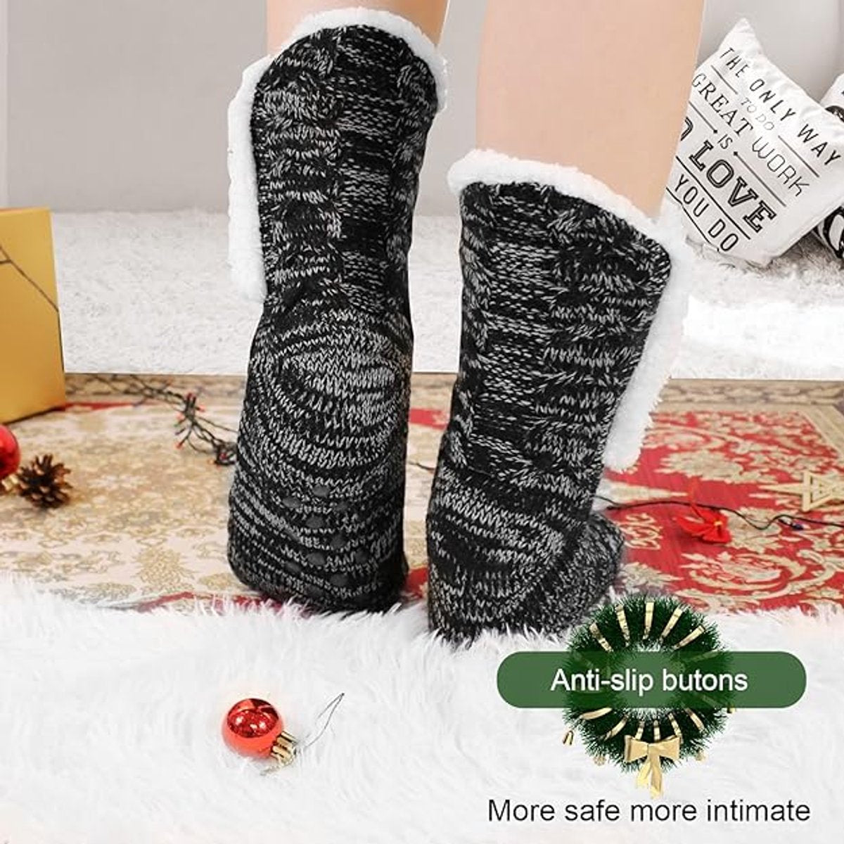 Socks - Plush Socks - Warm Socks - Winter Socks - House Socks - Fluffy Socks - Thick - Warming Quality - Comfort - Soft - Warm - with Plush Lining - Black - Unisex - Christmas Gift - Christmas - Gift - Perfect as a Christmas gift - Image 5