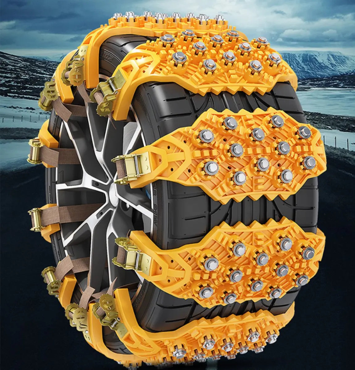 Snow Chains - Safety - Winter Car - Tires - Quick and Easy Installation - For Various Tire Sizes - For Car/SUV Tire Widths With 165 mm-265 mm - Jump Start Anti-Slip Chains - 40x11 cm - Yellow - 1 Piece - Image 2