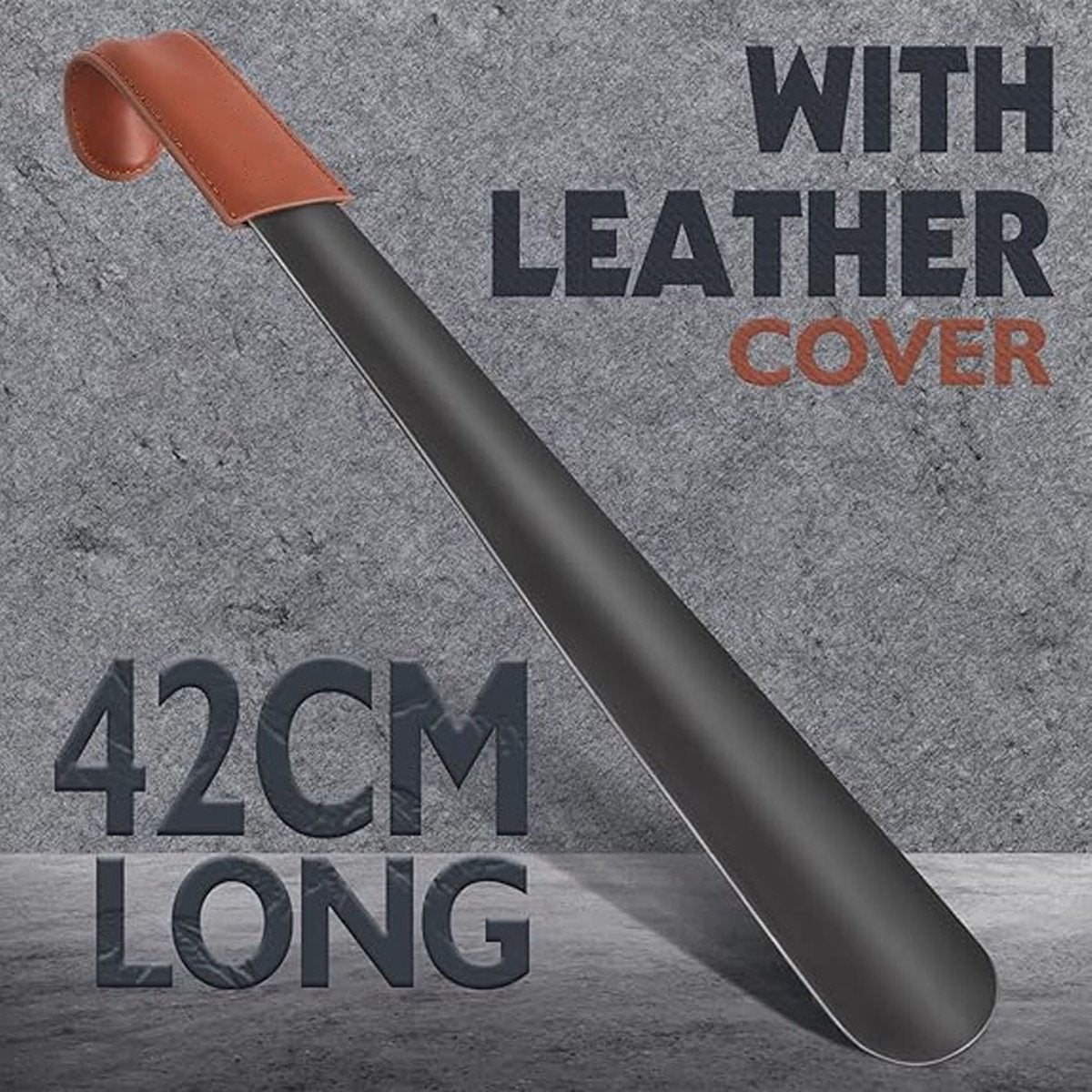 Long Shoehorn - 42cm - Stainless Steel - Shoe Puller - Shoe Horn - Leather Handle - With Leather Pouch - Durable and Extra Strong - Easy to Put On Shoes - Can Be Hung - Black - Image 5