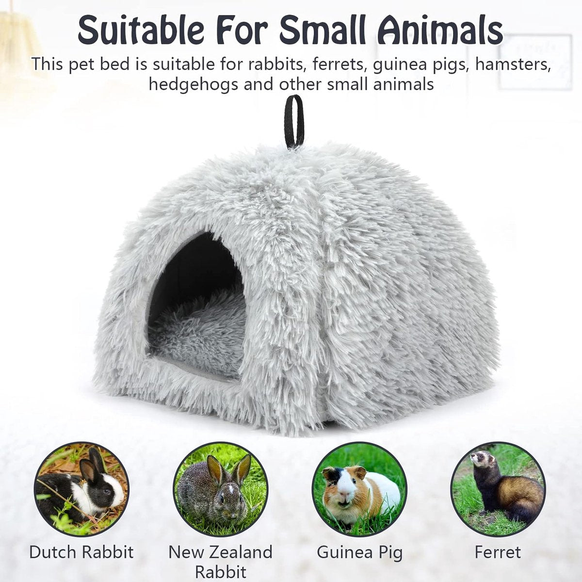 Cat Basket - Rabbit House - Cat House - Plush - Warmth - 40x40x37 CM - Rodent - Cat Bed - Kitten Basket - Animal House - Cat Cushion - Cat Den - Cat Houses - Cat Cave - Grey - Comfortable & Soft - For Rabbits, Cat, Guinea Pigs, Hamsters, Puppies - Image 5