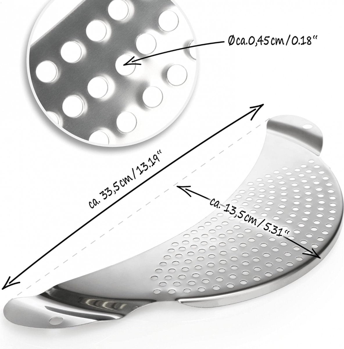 Stainless Steel Draining Aid - Draining Lid with Handles - Colander - 33.5 Cm - BPA-Free - Solid Compact Kitchen Draining Lid - Colander - Kitchen Sieve - Dishwasher Safe - Easy Draining - Storage Hook - For All Sizes of Pans - Image 5