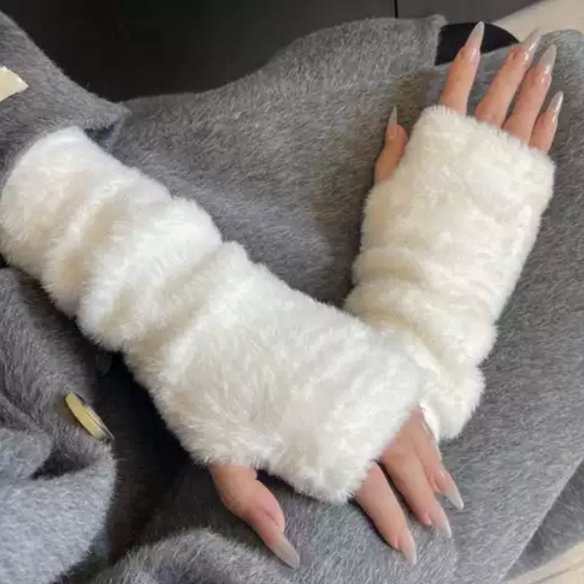 Gloves - Half Fingerless Gloves - Fingerless Gloves for Women - Hand Warmers - Wrist Warmers - Winter Gloves for Running, Cycling and Outdoors - One Size/27.5x8 Cm - White - 1 Pair - Image 5