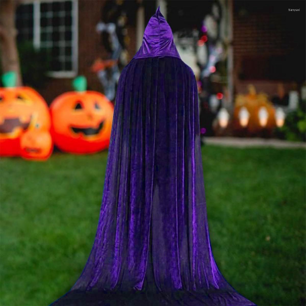Luxury Purple Hooded Coat - 170cm / XXL - Carnival Halloween Costume - Purple Velour Coat - Hat - Adults - Dress Up - Costume Cape - Gothic - Fantasy - Halloween Suit - Carnival Clothing - Women and Men - Image 2