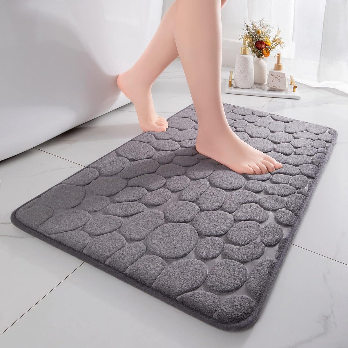 Bath Mat - 40x60 Cm - Shower Mat - Floor Mat - Bathroom Mat or Toilet Mat - Absorbent Bath Mat - Bath Mats - Bathroom Accessories - Easy to Wash - With Pebble Texture - Absorbent Floor Mats - Dark Grey - 1 Piece - Image 5