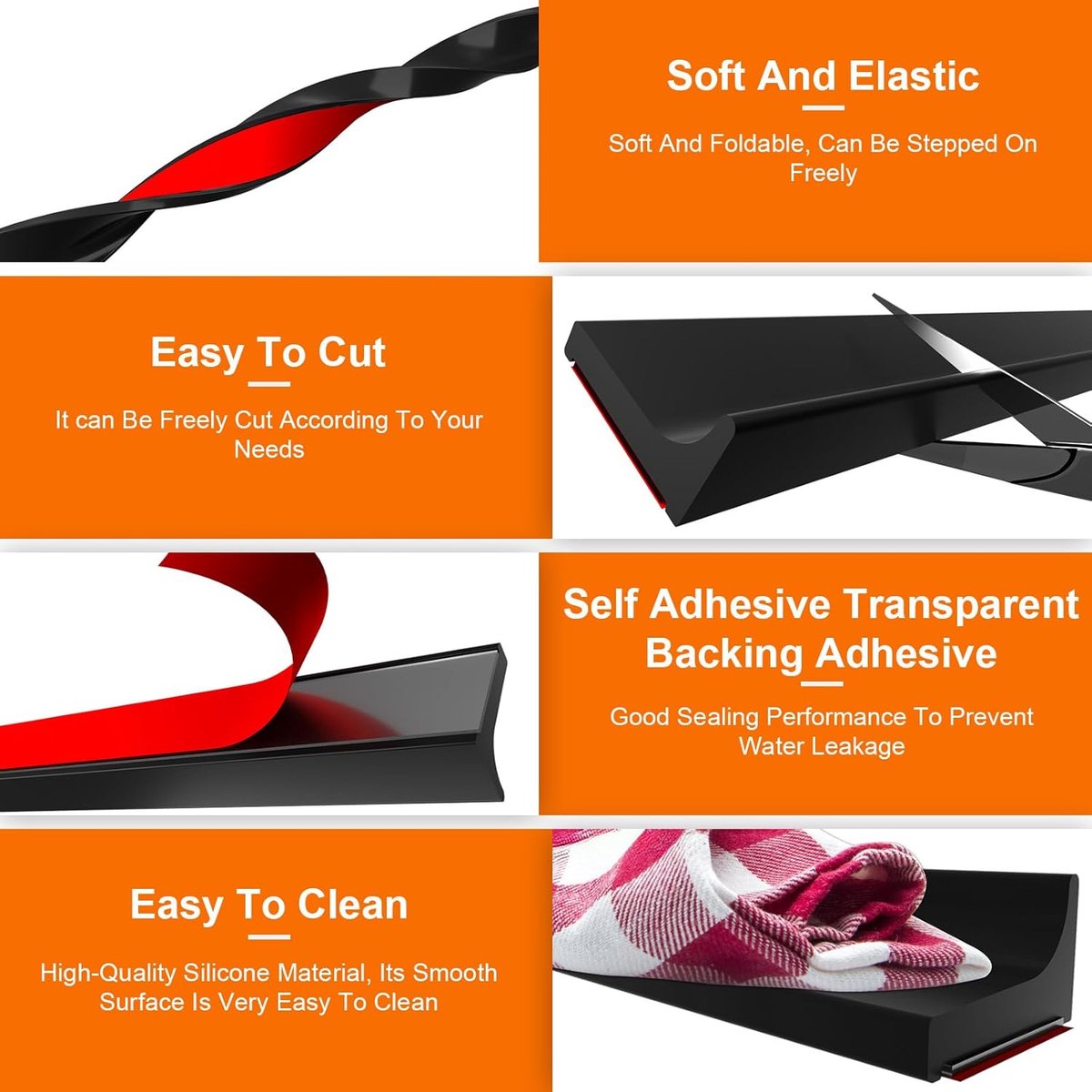 Water Threshold 200cm Black - Shower Thresholds - Self-Adhesive Shower Water Barrier - Compact - Sanitary Water Stopper - Shower Threshold - Water Stopper - Shower - Bath - Leakage - Water Barrier - Mold - Sanitary - Anti-Water Strip - Foldable Shower Wat - Image 5