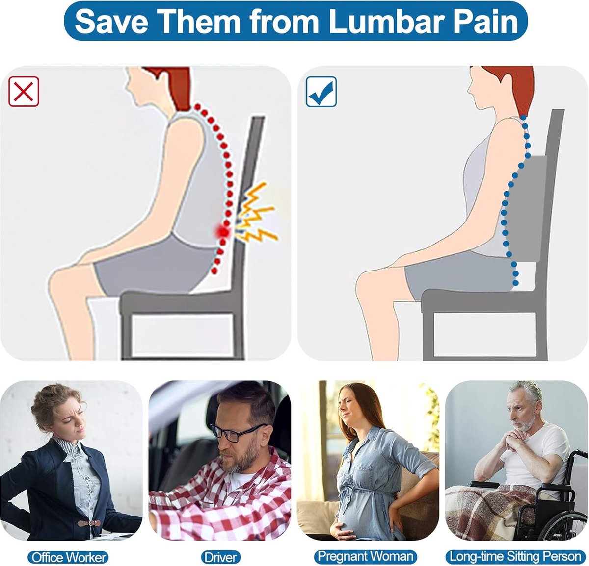 Ergonomic Lower Back Cushion - Memory Foam - Back Support - Lumbar Support - Relieve Fatigue - For Car, Office Chair, Sofa and Bed - Car Cushion - Working from Home - Grey - Back Pain & Sitting Comfort - Image 5