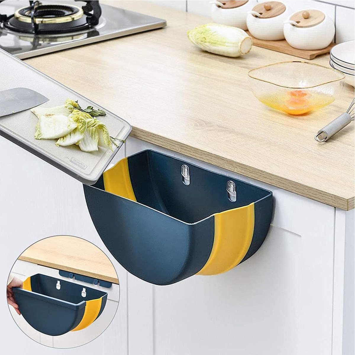 Trash Can - Foldable Trash Can - Kitchen Waste Bin - Trash Can In The Kitchen - Hanging Kitchen Cabinet Door - Car - Cabinet Door - Camping - Office - Bedroom - Organizer - Easy To Hang - Handy - Wall Mountable - Plastic - Blue - Image 5