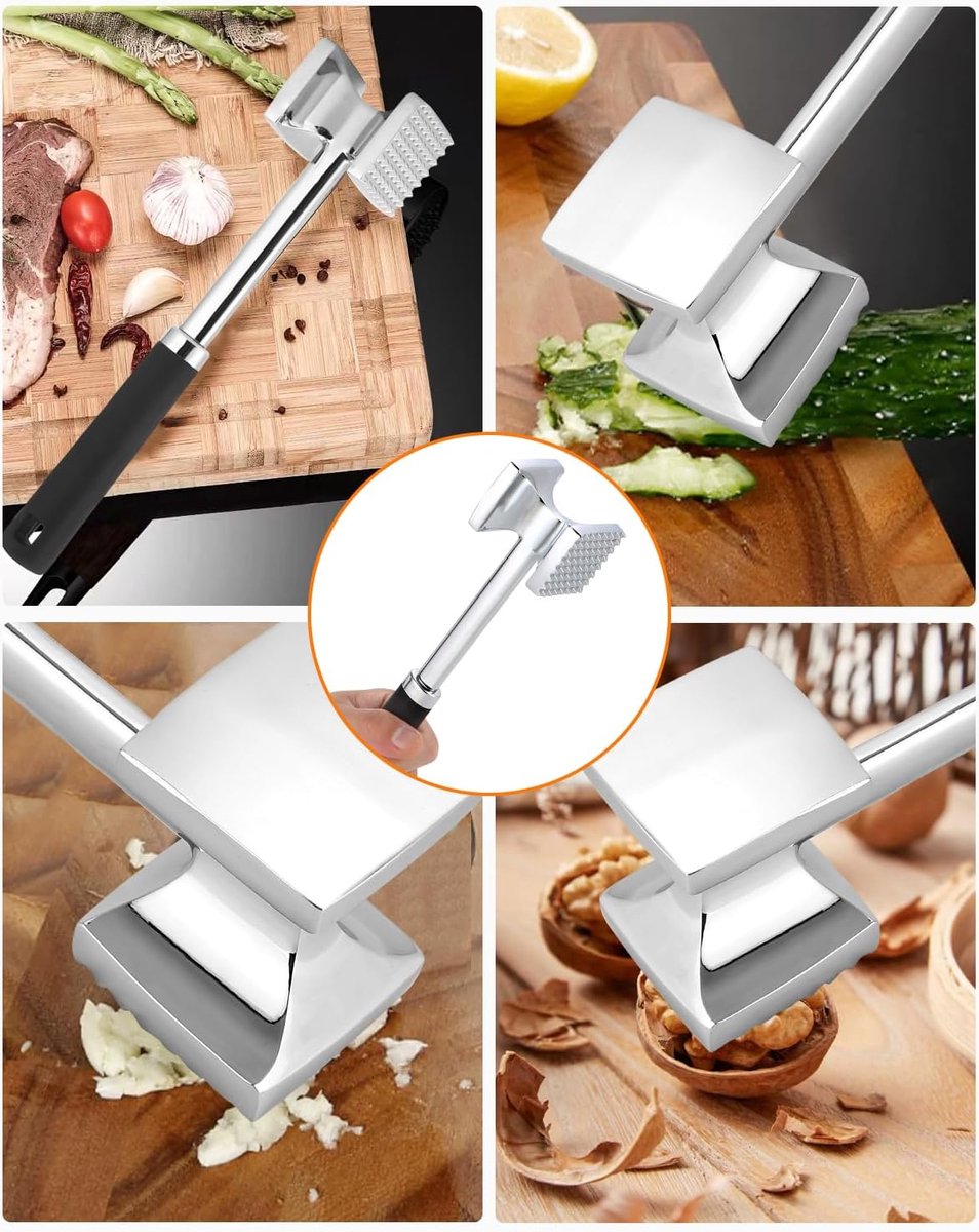Meat Hammer - Professional Meat Hammer - Ergonomic Handle - Easy to hold - practical - Robust design - Meat Tenderizer - BBQ accessories - for Schnitzels Steak Beef - Meat Stamper - Kitchen Utensils - aluminum - silver - Image 5