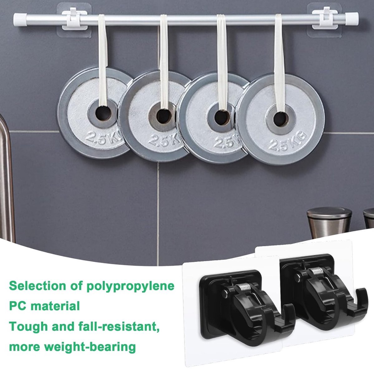 Curtain Rod Holder - 10 Pieces Curtain Rod Hooks - Hanging Curtain Rails/Curtain Rods - Super Adhesion - No Glue Residue - Hanging Hooks/Small Hooks - Black - Bathroom - Self-Adhesive Hooks - Load Capacity 10kg - No Drilling Required - Image 5
