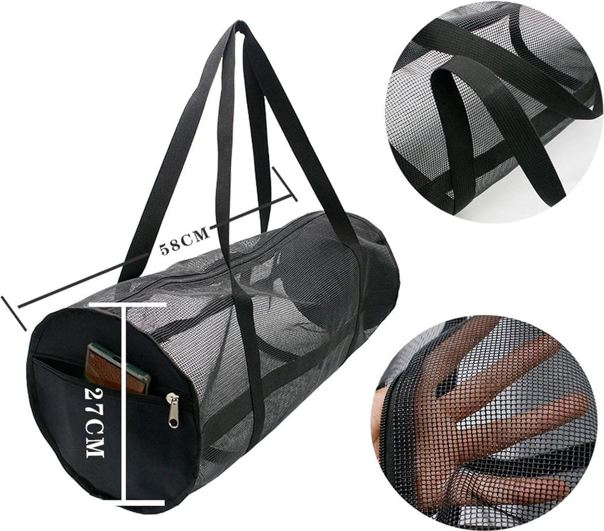 Pool Bag - Sports Bag - Gym Bag - Mesh Bag - Diving - Lightweight - Pool Bag - Foldable - Travel Bag - For Men and Women - Black - Image 5