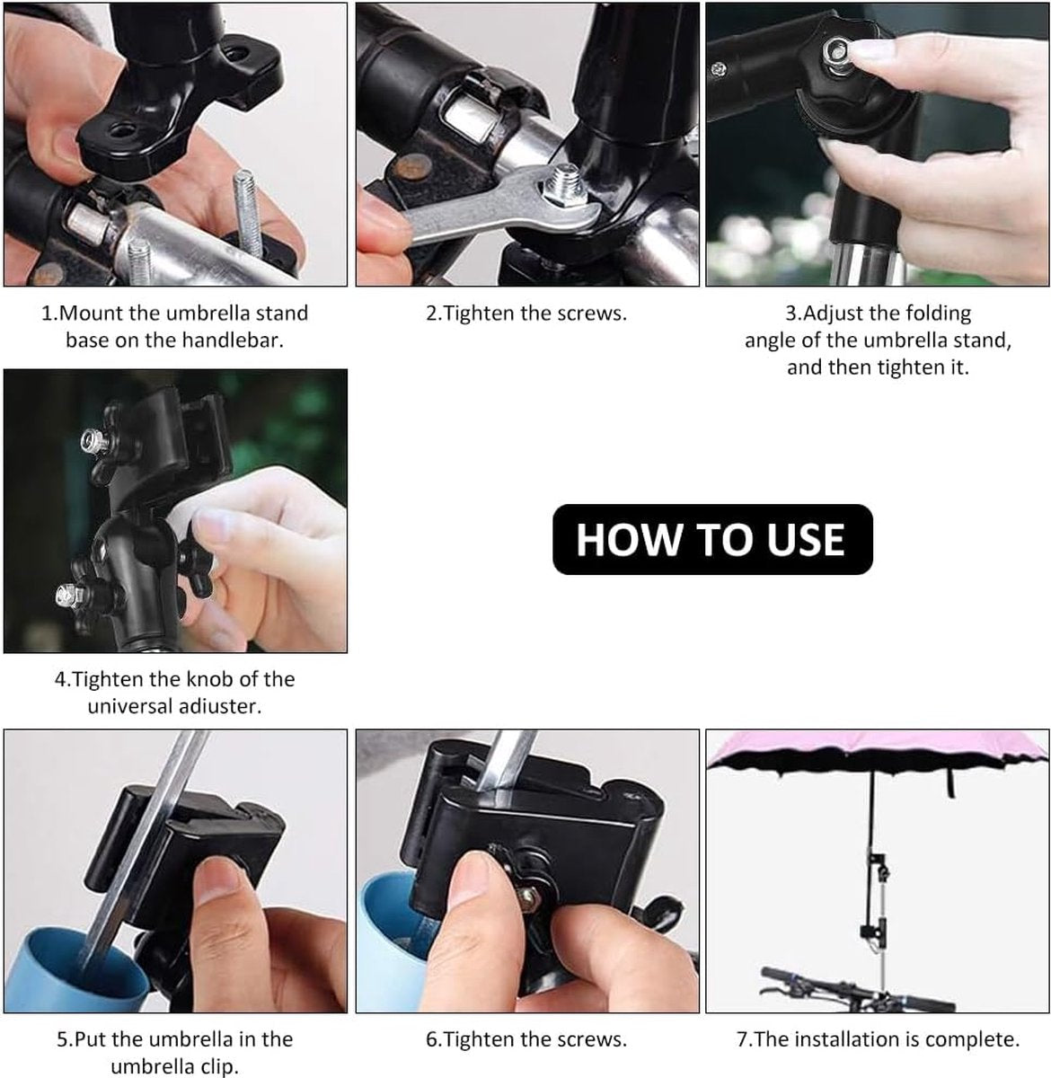 Umbrella Holder - Universal Umbrella Holder - Extendable & Foldable - Parasol Connector for Wheelchair, Mobility Scooter, Scooter, Stroller - 30-45 Cm - Black - Image 5