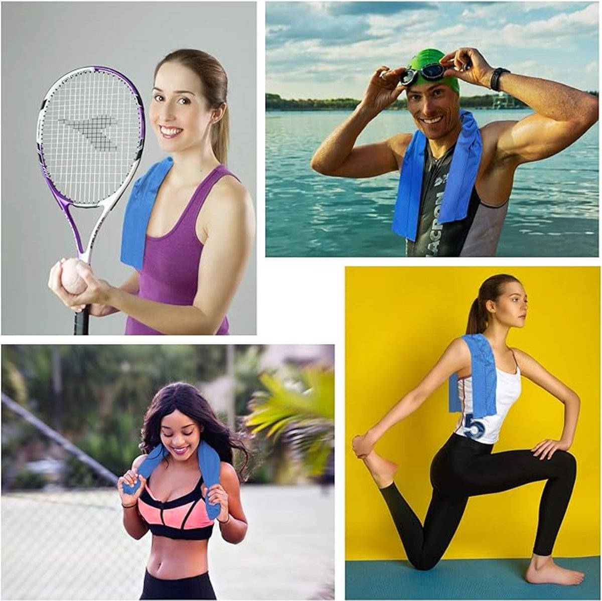 Three-pack cooling towels - Cooling microfiber - Polyester - Sports towel - Cooling towel - Fast-drying and sweat-wicking - Includes a portable silicone sleeve - Suitable for fitness, outdoor activities, and sports - Unisex - Image 5
