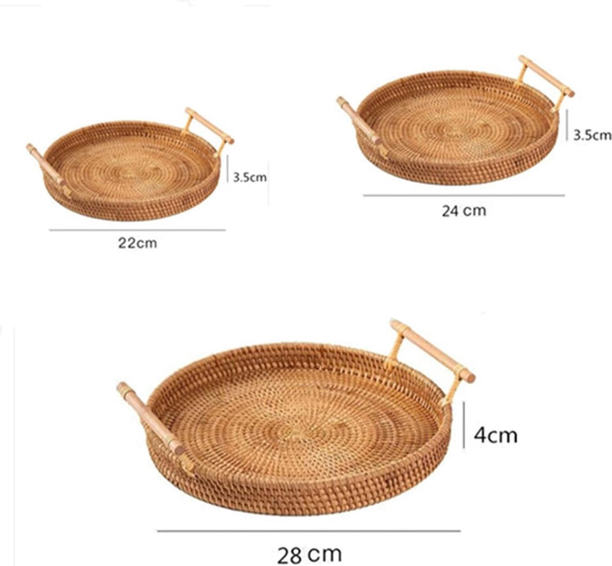 Fruit Basket - Set of 3 - Round Fruit Bowl - Bread Baskets - Storage Basket - With Handle - Rattan Basket - Handles - Decorative Trays - Serving Tray - Home Accessories - For Serving Dishes, Crackers, Pastries, Snacks - Image 5