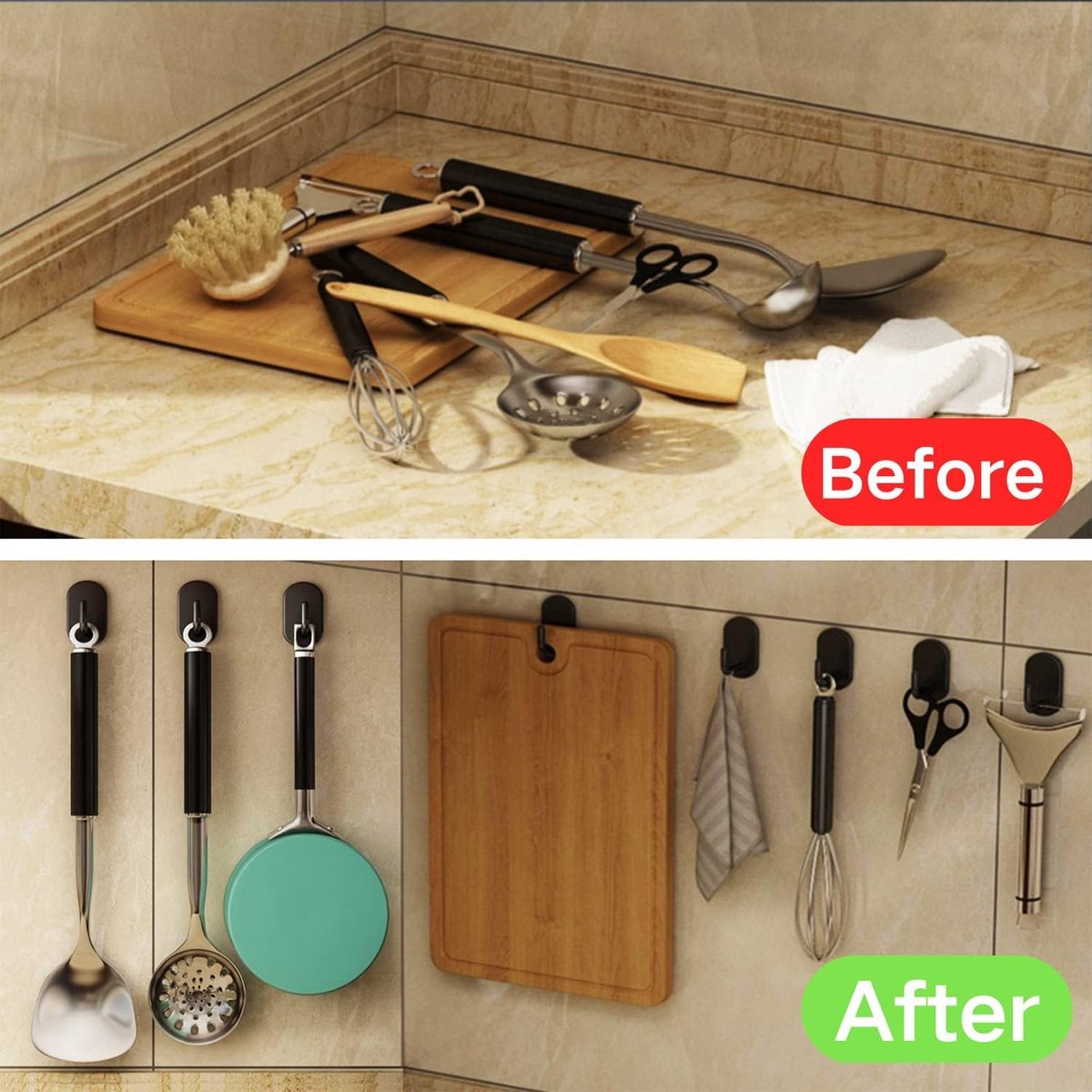 10 Self-Adhesive Hanging Hooks - Stainless Steel - Towel Hooks - Thicker - Wall Hooks - Stick-on Hooks - Towel Hooks - Multifunctional Hook - Clothes Hook - Traceless - Kitchen / Bathroom - Suitable for Various Wall Surfaces - Image 5