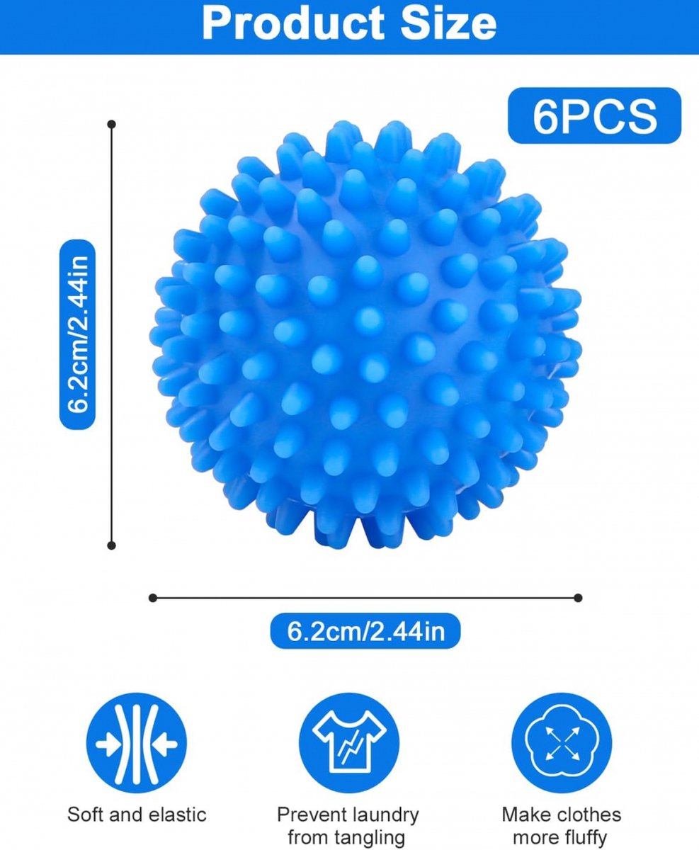 Dryer Balls - Set of 6 - Reusable - Clothes Dryer Balls - Dryer Balls - Laundry Balls - Dryerballs - Sustainable Laundry Drying - Energy Saving - Faster Drying - Anti-Crease - Laundry - Washing Machine - Blue - Image 5