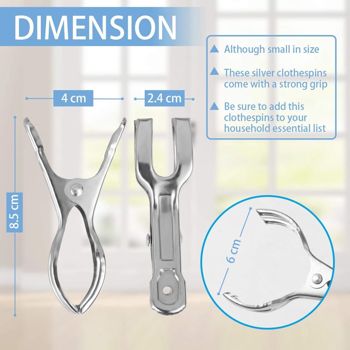 Clothes Pegs - 18 Pieces - Beach Towel Anti-Wind Pegs for Beach Chair - Stainless Steel - Large - Opening 6 Cm - Clothes Rack Pegs - Anti-Slip Clip - Skirt Clip - Quilt - Sheet - Bath Towel - Extra Long and Sturdy - Durable - Image 5