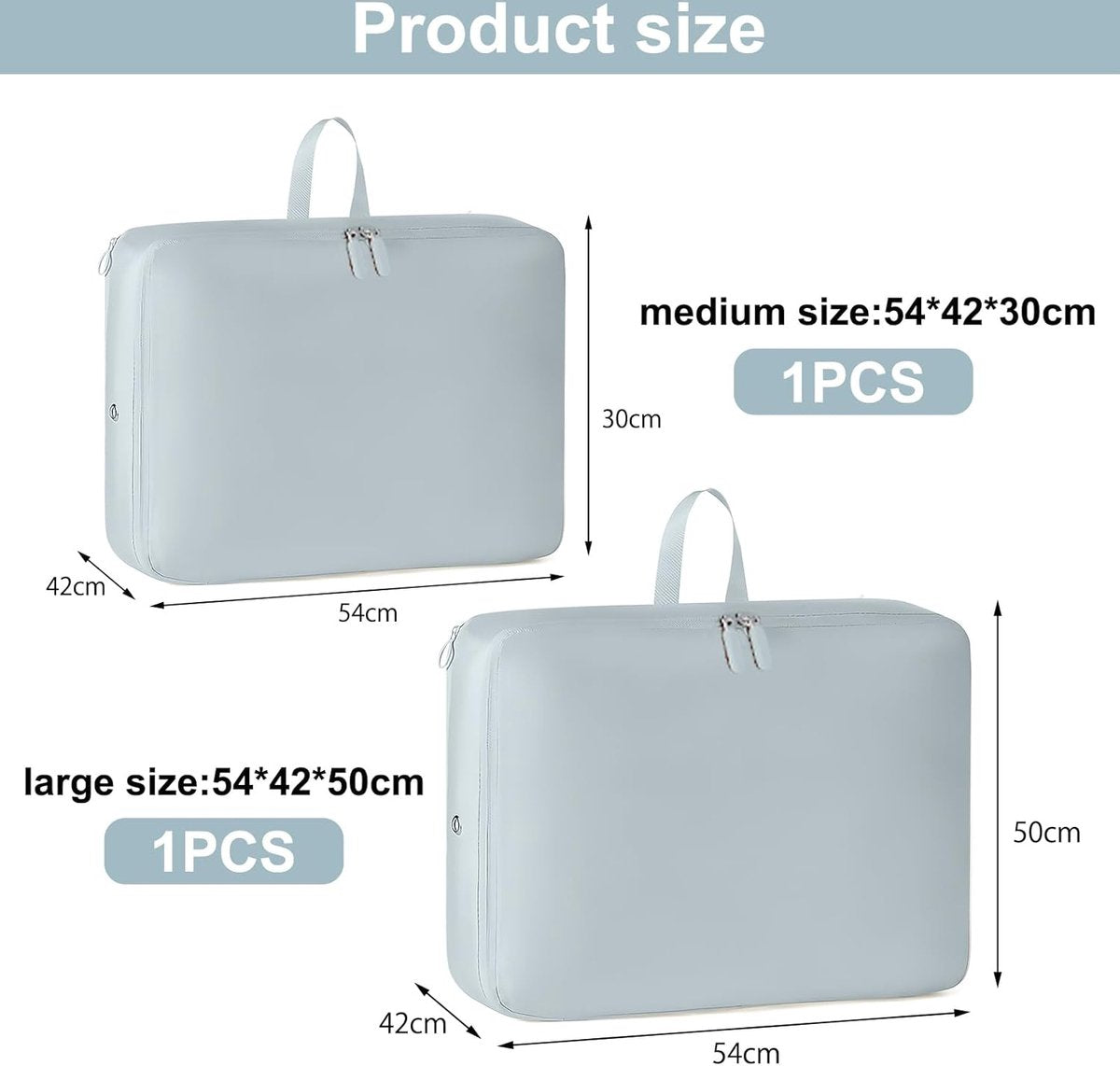 Storage Bag - Organizer - Storage Bags - Movable Organizer Bags - Space-Saving Bags - Storage Bag - Organizer - For Blankets/Pillows/Clothing/Duvet - Self-Compressing - With Zipper Handles - Compact - Movable - 54x42x30cm/54x42x50cm - Image 5