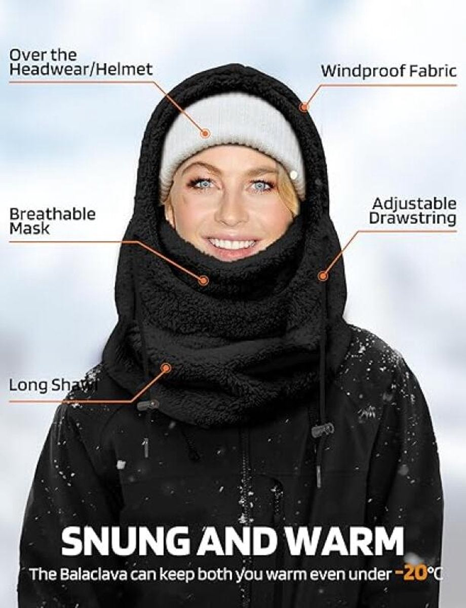 3-in-1 Women's Hat, Scarf & Face Mask - winter hooded scarf - windproof women's hat - cold protection - winter ski mask for men women - women's hat neck windproof scarf with hood cold weather warm face covering - Balaclava - Black - Image 5