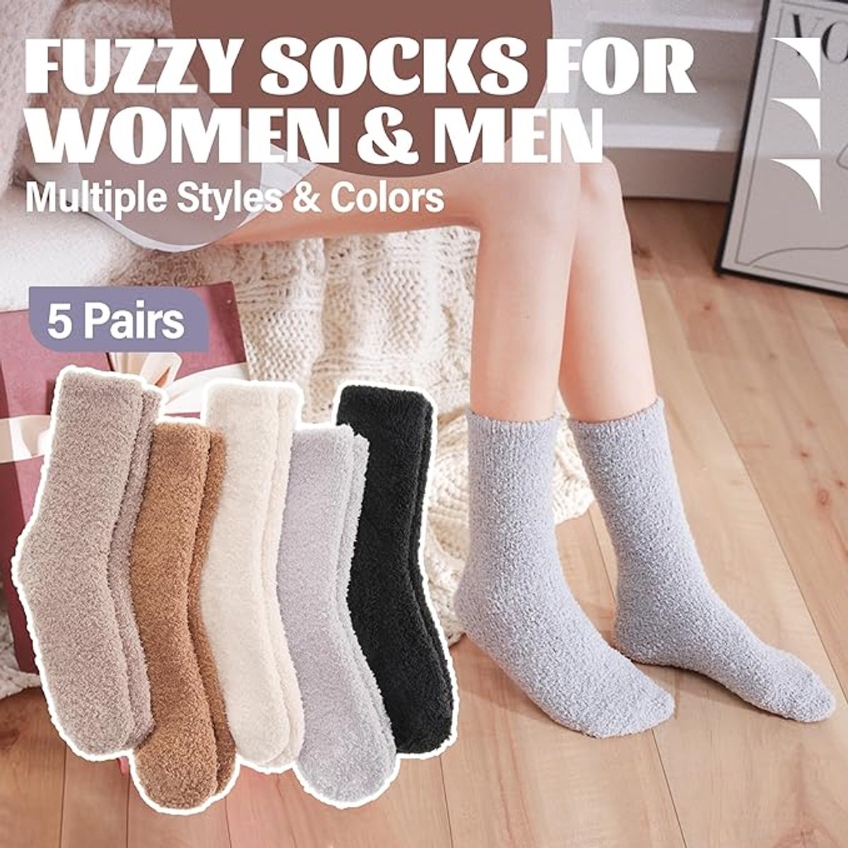 5 Pairs - socks - Warm Fuzzy Fleece Socks - Women's House Socks - Warm Winter Socks - Fluffy Socks - Sleep Socks - House Socks - Stockings - keep warm - coral fleece - Plush and comfortable - thick plush socks - center tube socks - Image 5