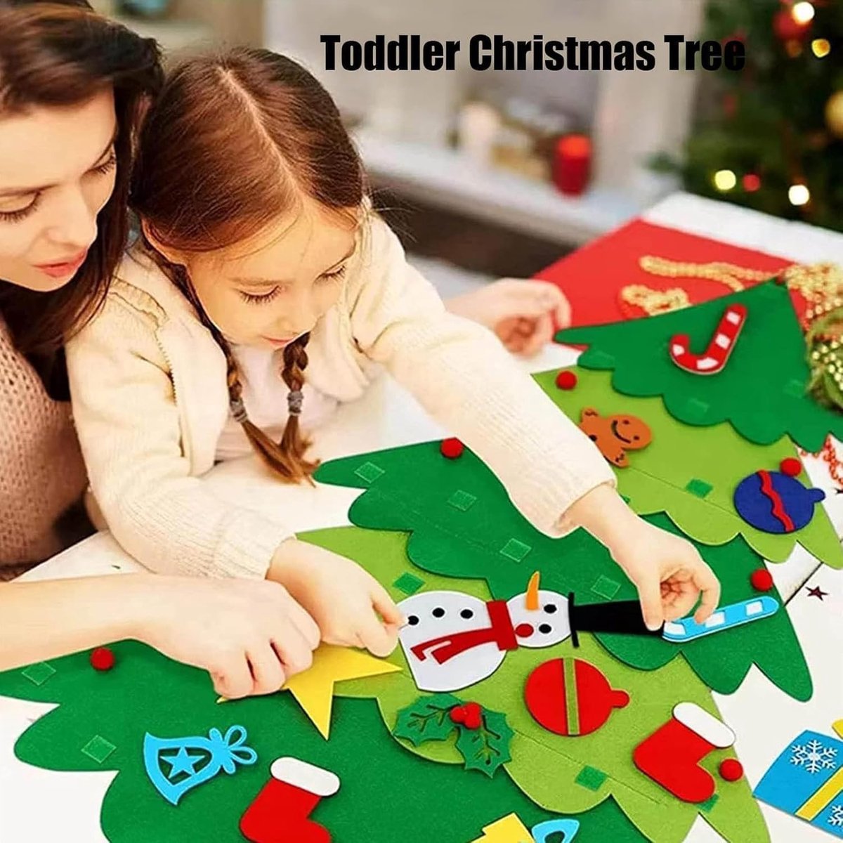 Felt Christmas tree - Christmas tree with lights - Felt Christmas tree for children incl. 32 ornaments - children's gift with string lights - Safe Felt DIY Tree - children's Christmas DIY wall hanging - Christmas Decoration Set - Christmas tree project - - Image 5