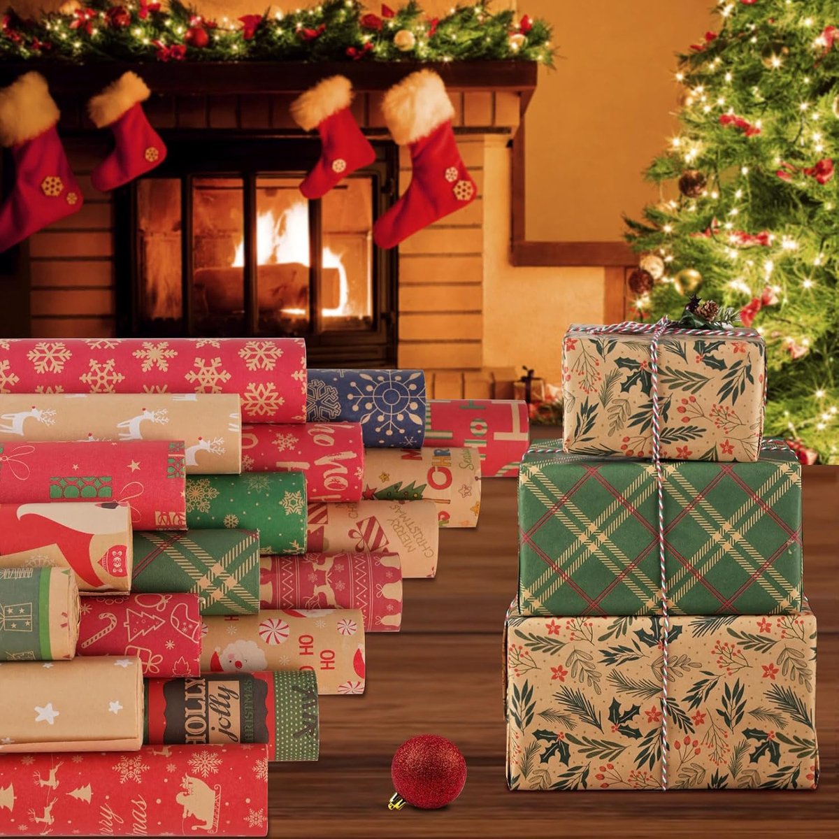 Wrapping paper - Christmas wrapping paper - Christmas gift paper - Wrapping paper with figures - 43 x 300cm - 2 Rolls - Christmas paper wrapping paper for Christmas - Christmas paper wrapping paper for children - gift paper - Kraft gift paper - Christmas - Image 5