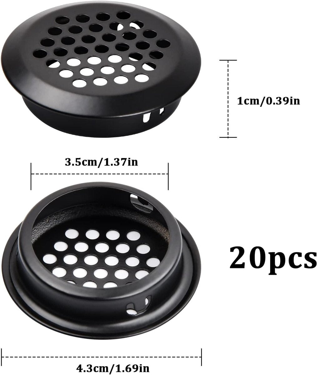 20 pieces - ventilation grilles - 35 mm - stainless steel ventilation openings - stainless steel ventilation grilles - round ventilation grilles - stainless steel ventilation grille hole - for kitchen cabinet and wardrobe furniture - black - Image 5
