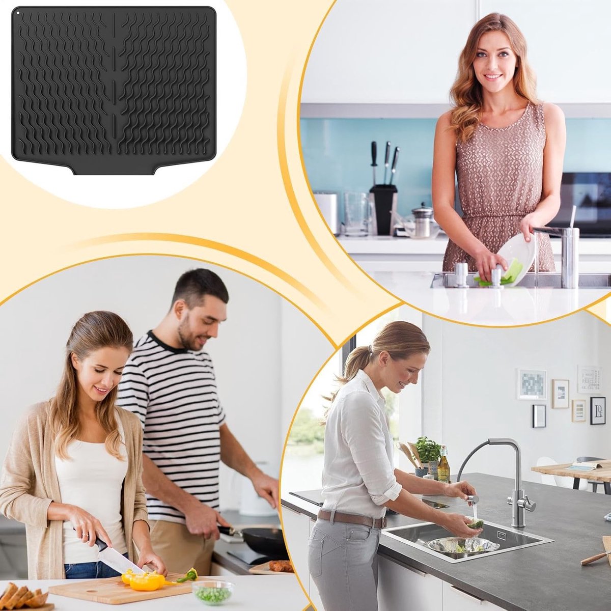39*32 cm - Drain mat - Countertop drying mat - Foldable silicone drainer - kitchen drying mat - non-slip - silicone draining mat - for the sink, for kitchen utensils, cups, fruit and vegetables - black - Image 5