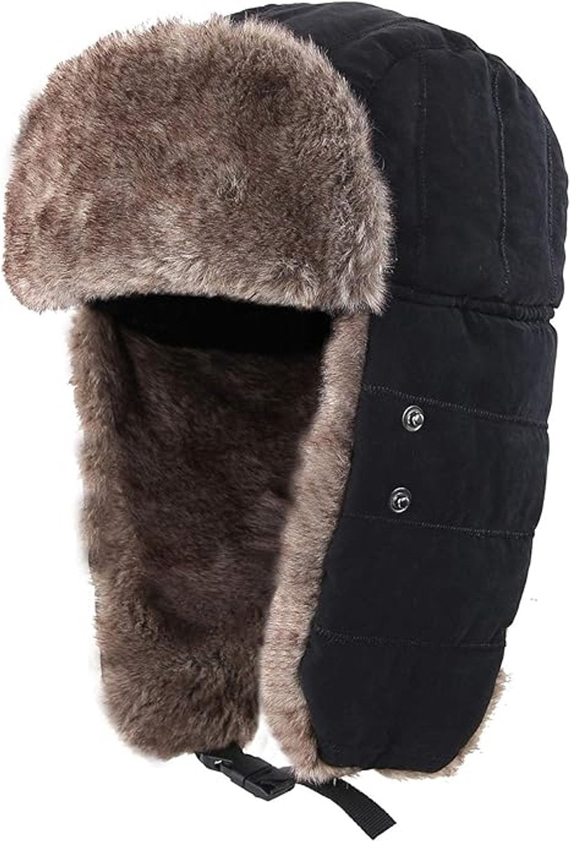 Beanie - men's beanie - Winter beanie - With Ear flaps and Face Mask - Winter Fur - Men's winter hat - Trapper hat - Black Ski Trooper - Snow Cap - Russian hat - Hunter's hat - Winter ear flap beanie - for cold weather - Black & Brown - Image 5