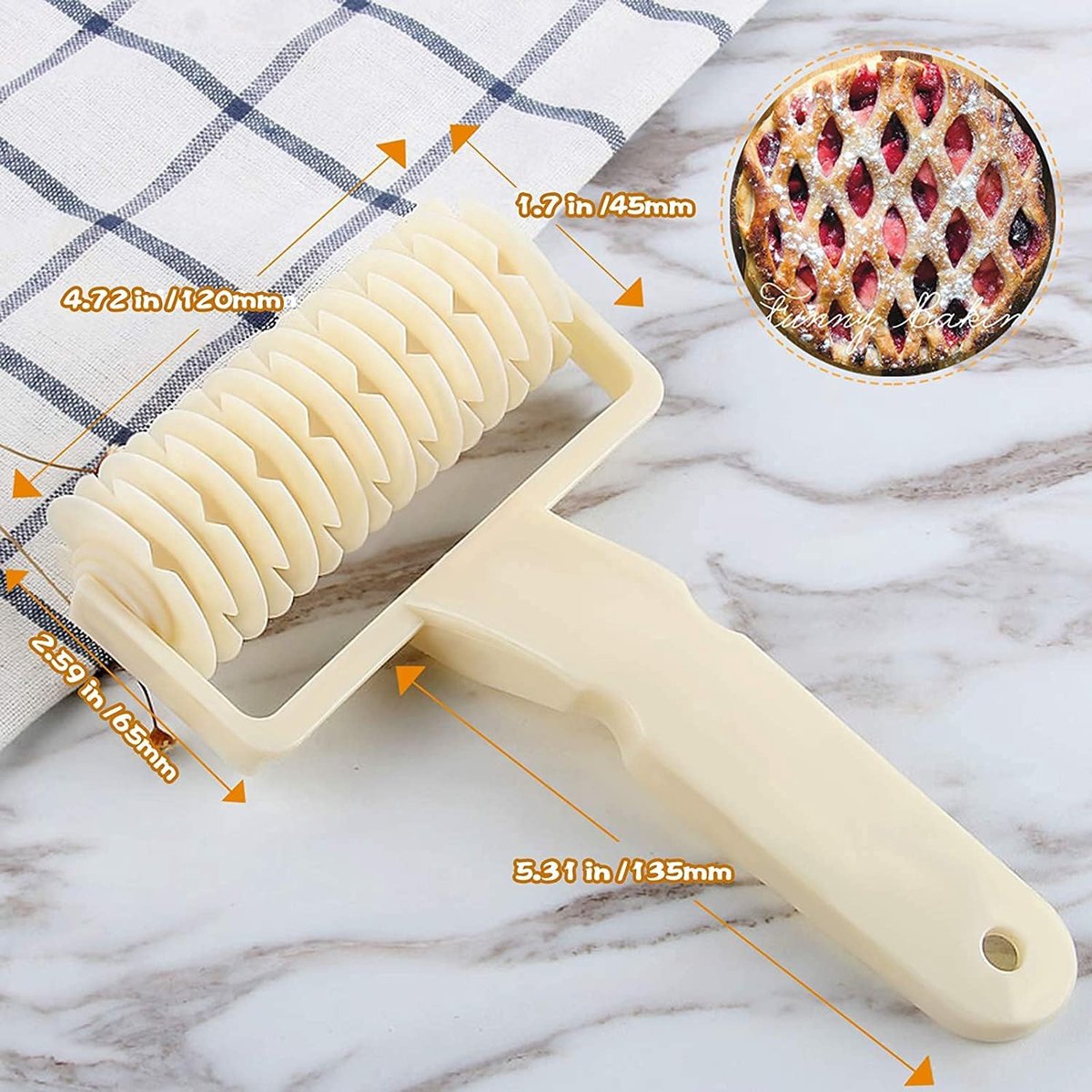 Dough cutter - Grid roller - Grid cutter - Grid cutter for rolling pins - Grid dough knife - roller cutter - rolling pin - kitchen utensils - baking tools - for cookies, cakes, pizza, bread - white - 19.5*12 cm - Image 5