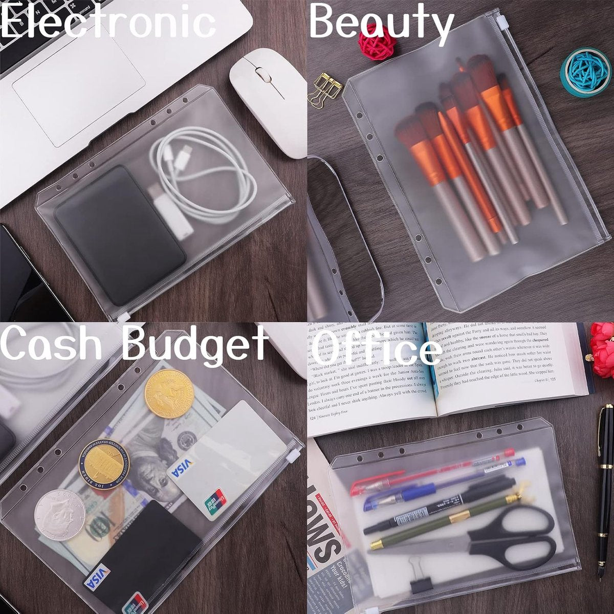A5 (21x14.9cm) Binder Bags - 12 Pieces - Money Folders with Closure - 6 Holes Budget Cash Envelopes for Budgeting - Transparent Zipper Folder - Waterproof PVC Document Pouch Archiving - Transparent - Image 5