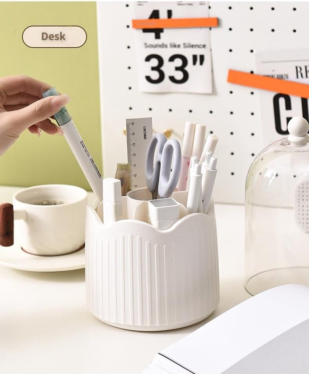 Makeup brush storage box - Makeup brush holder - 360-degree rotatable - Cosmetics storage box - Makeup brush storage box - Brush holder - Suitable for dressing table, bathroom counter, desk - White - Image 5