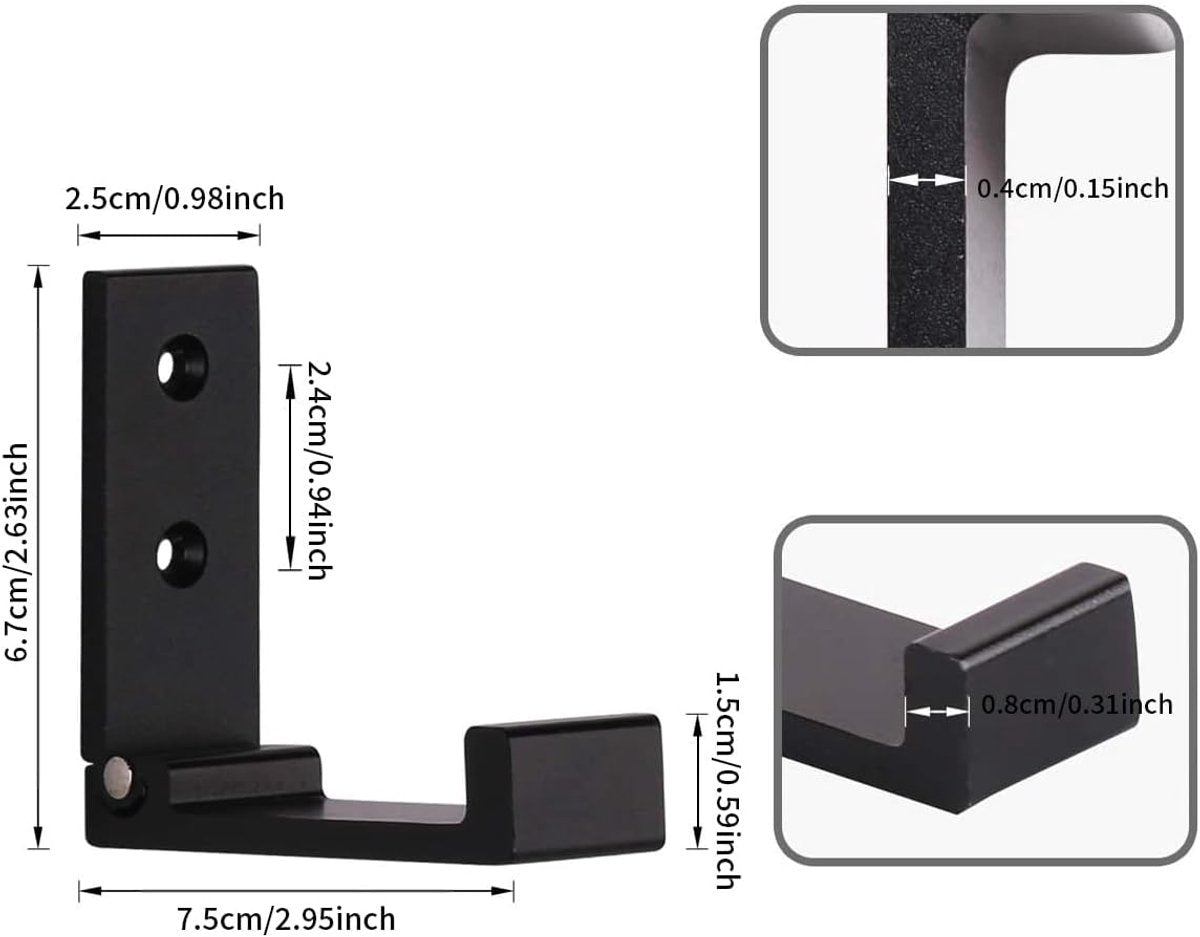6 pieces - Foldable wall hooks - 6.7*7.5*2.5 cm - Clothes hook - concealable clothes hooks - heavy-duty wall hooks - aluminum hooks - with screws - foldable hooks - for hanging coats, bags, hats, and keys - black - Image 5