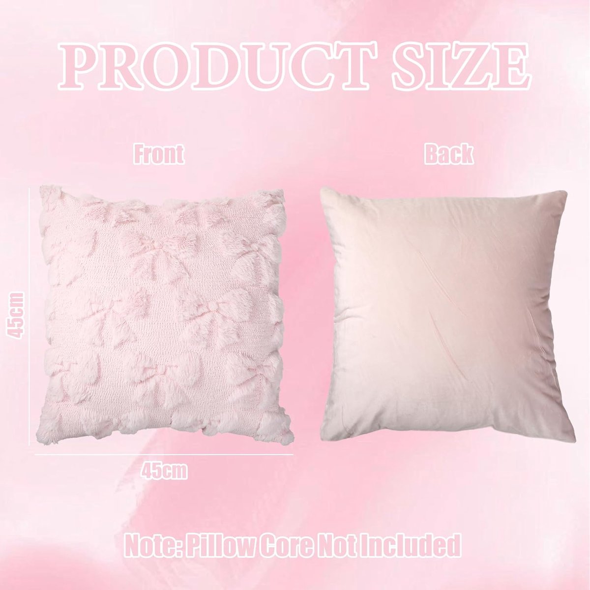 pieces - Pillowcase - Cushion covers - Cushion covers with bow - Decorative pillowcases - Room Decoration - Home Decoration - for the living room, bedroom and sofa - 45*45 cm - pink - (NO cushion core) - Image 5