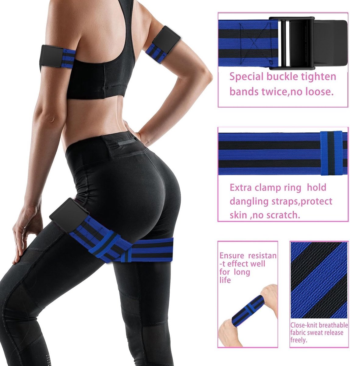 Resistance Bands - Resistance band - Booty bands - Fitness Elastic - Fitness Resistance Bands - Booty bands for training - Blood flow restriction bands - Adjustable BFR training bands - for training your glutes, squat, thighs - Blue - Image 5